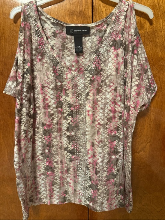 INC International Concepts Tops - INC International Concepts Pink Taupe Patterned V-Neck Top